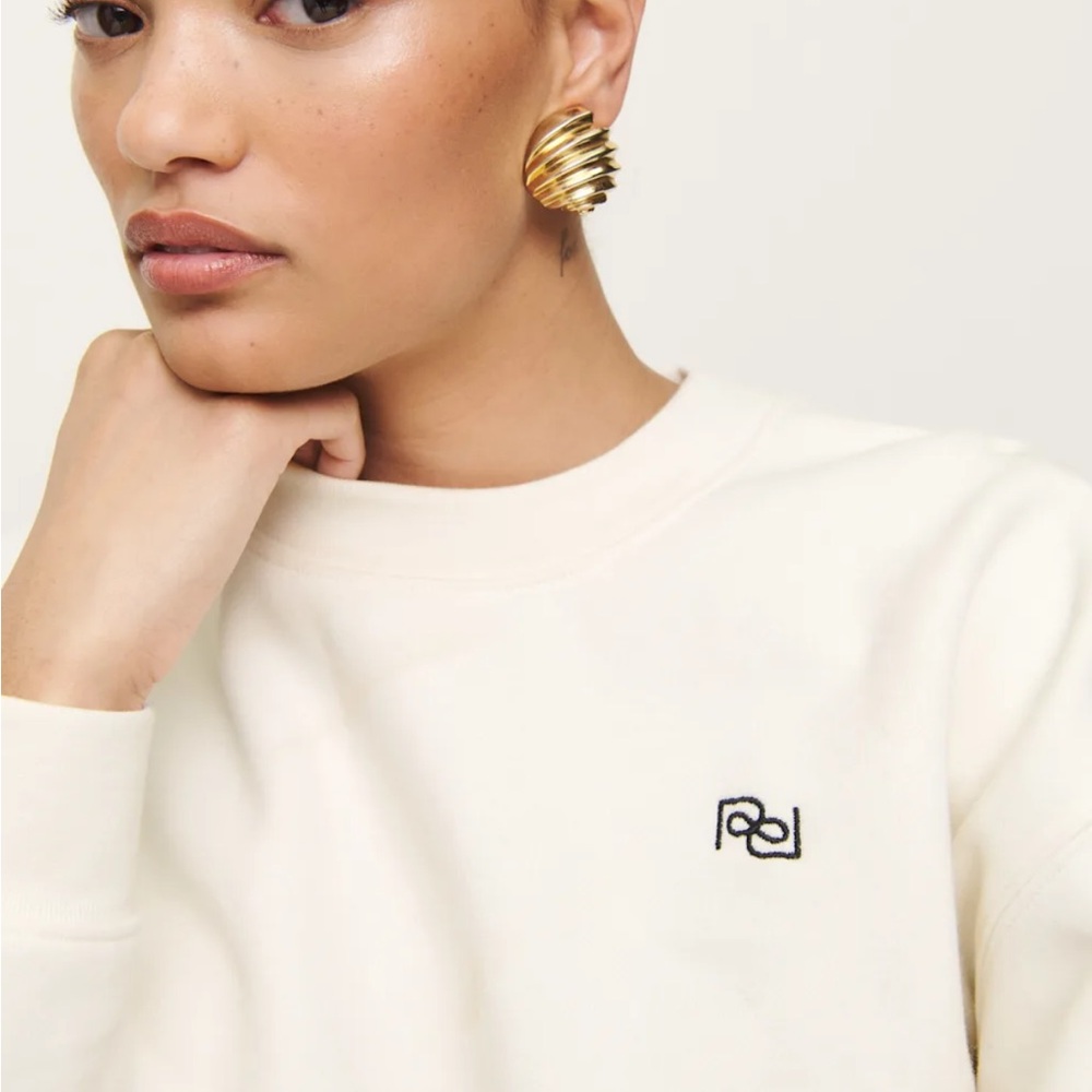 REFORMATION Emma Classic Crewneck Sweatshirt Fior diLatte/Black S - Picture 2 of 3